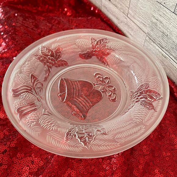 Bells and Holly Frosted Glass Bowl - Picture 4 of 6